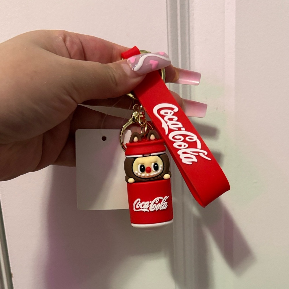Coca Cola Red Kids Bottle Charm Wristlet with Brown Character